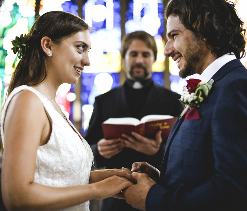 Bride and groom at the altar